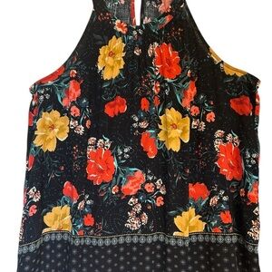 Torrid Black Tank Top with Red and Yellow Floral Design